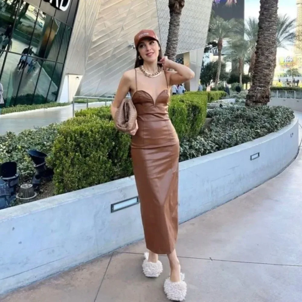 Zara Brown Leather Midi Dress - Picture 3 of 4